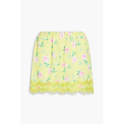 Lace-trimmed floral-print crepe de chine mini skirt