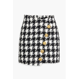 Button-embellished houndstooth tweed mini skirt