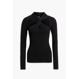 Twist-front ribbed wool and cashmere-blend top