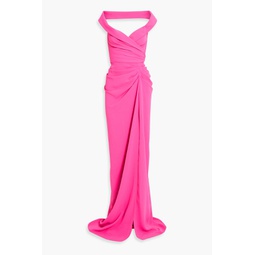 Wrap-effect draped crepe gown
