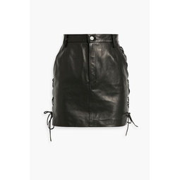 Whipstitched-trimmed leather mini skirt