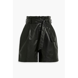 Velda belted pleated leather shorts