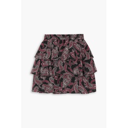 Tiered ruffled paisley-print georgette mini skirt