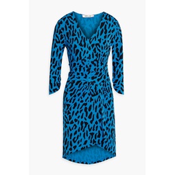 David pleated leopard-print stretch-jersey mini dress