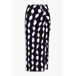Cybele ruched printed jersey midi skirt