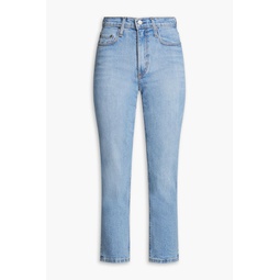 Cropped faded high-rise slim-leg jeans