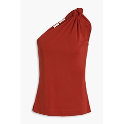 One-shoulder knotted jersey top