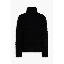 Metallic boucle -knit turtleneck sweater