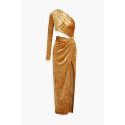 Lorinna one-sleeve cutout crushed-velvet maxi dress