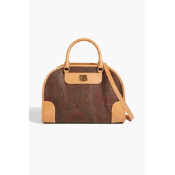 Paisley-print coated-canvas and leather tote