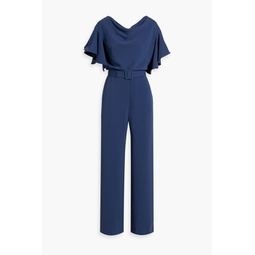 Belted ruffled crepe wide-leg jumpsuit