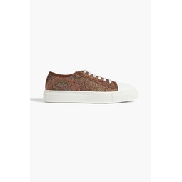 Leather-trimmed printed canvas sneakers