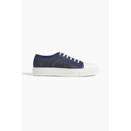 Leather-trimmed printed canvas sneakers