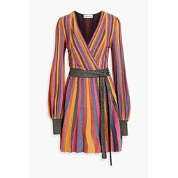 Marsha wrap-effect metallic striped knitted mini dress