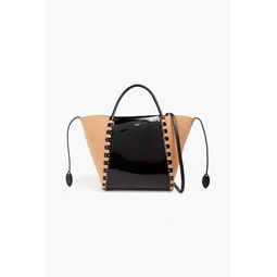 Hinge small studded patent-leather and suede tote
