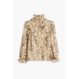 Ruffled printed silk and wool-blend blouse
