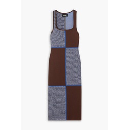 Checkerboard jacquard-knit merino wool midi dress