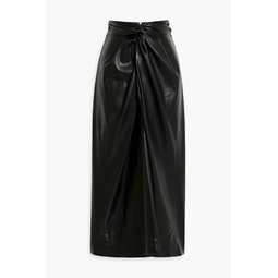 Twist-front faux leather midi skirt