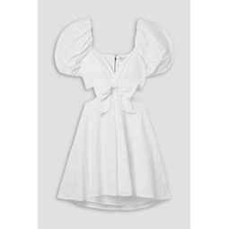 Queenie cutout broderie anglaise cotton and linen-blend mini dress
