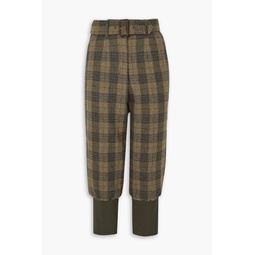 Cropped belted checked wool-tweed tapered pants