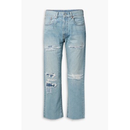 Cropped distressed mid-rise boyfriend jeans