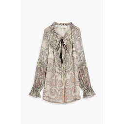 Ruffled printed silk-chiffon blouse