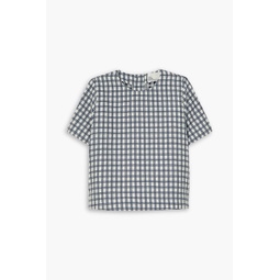 Checked cotton-blend boucle-jacquard top
