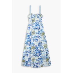 Azzurra cutout printed cotton-twill maxi dress