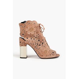 Embellished laser-cut suede ankle boots