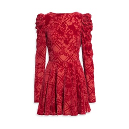Ruched devore-velvet mini dress
