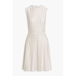 Crystal-embellished pointelle-knit dress