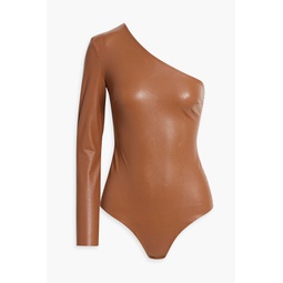 One-sleeve faux leather bodysuit