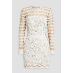 Embellished corded lace and broderie anglaise mini dress