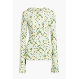 Ruffled floral-print stretch-modal hoodie