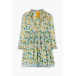 Tiered ruffled floral-print cotton-voile mini dress