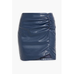 Aliah button-embellished ruched faux leather mini skirt