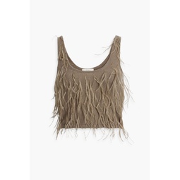Cropped feather-trimmed cashmere and silk-blend top
