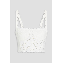 Tessa cropped broderie anglaise cotton-blend bustier top