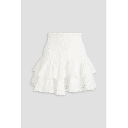 Noa ruffled shirred broderie anglaise cotton-blend mini skirt