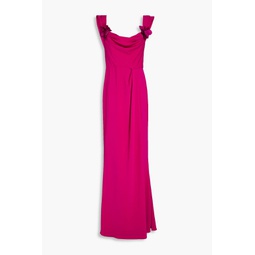 Appliqued draped crepe gown