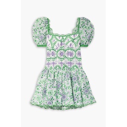Yara pleated broderie anglaise cotton-blend mini dress
