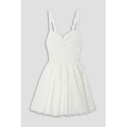 Lina shirred broderie anglaise cotton-blend mini dress