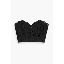Lita strapless cropped broderie anglaise cotton-blend bustier top
