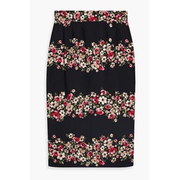 Floral-print crepe pencil skirt