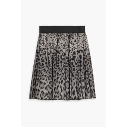 Pleated leopard-print silk-chiffon mini skirt