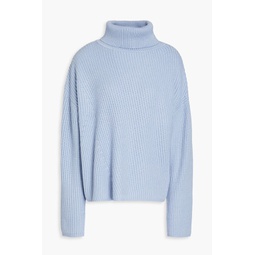 Ribbed cotton, wool and cashmere-blend turtleneck sweater