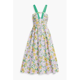 Cutout floral-print cotton-blend poplin midi dress