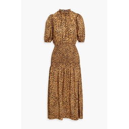 Lions Den shirred leopard-print cotton-jacquard midi dress