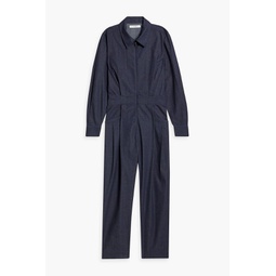 Cropped pleated cotton-chambray jumpsuit