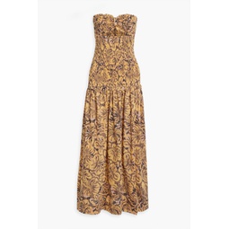 Strapless floral-print cotton-jacquard maxi dress
